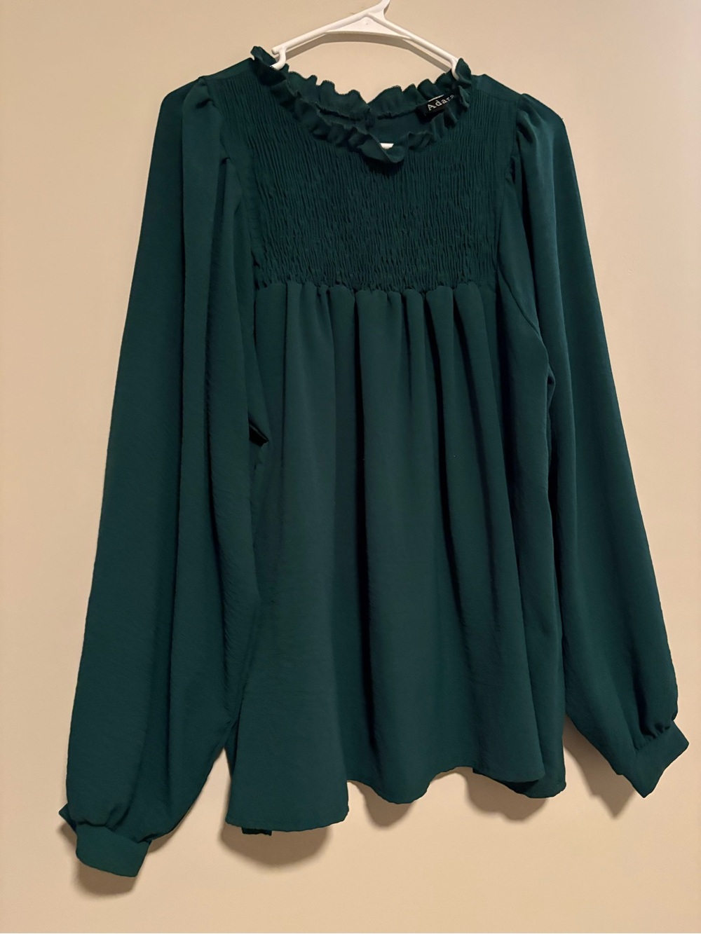 Adara Green Ruffled Yoke Long-Sleeve Blouse